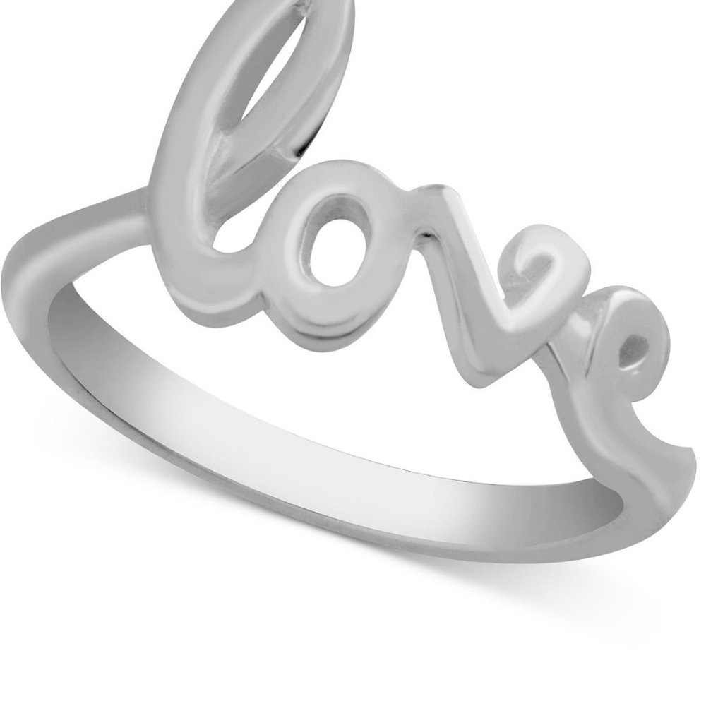 Essentials Love Script Ring in Fine Silver Plate  NEW